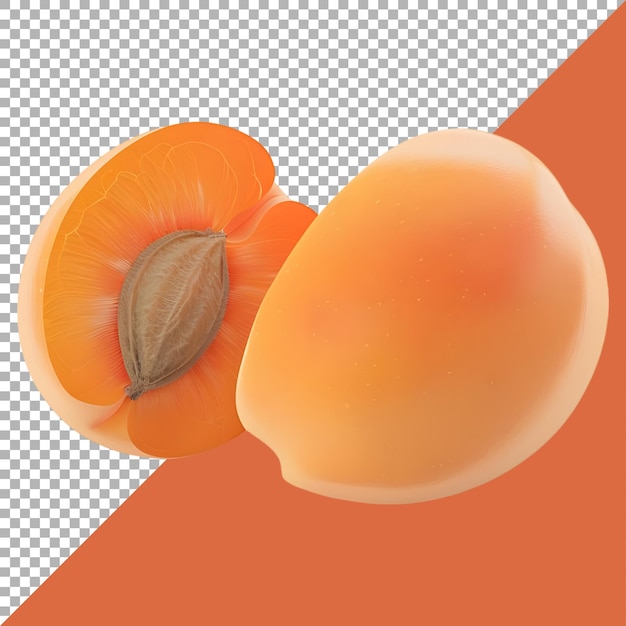 PSD rendering 3d d'un abricot orange sur un fond transparent généré par ai