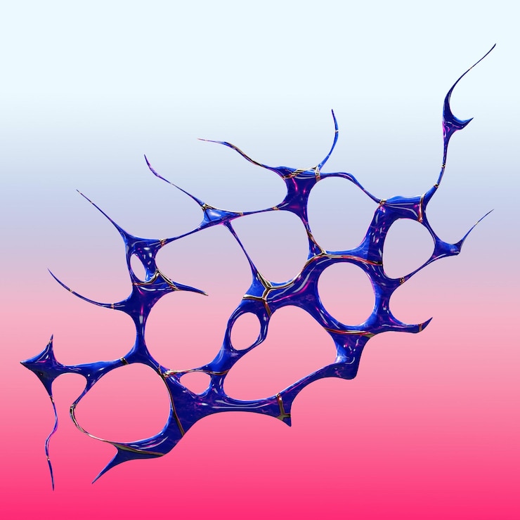 PSD rendering 3d abstracto de una estructura de red celular azul y dorado