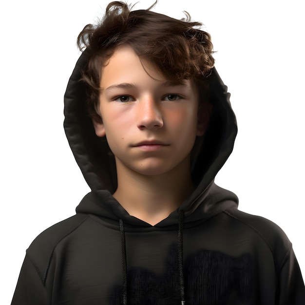 Rendering 3D d'un adolescent avec une capuche isolé sur fond blanc