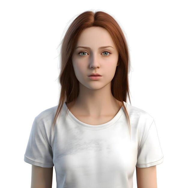 PSD rendering 3d d'une adolescente avec des taches de rousseur sur le visage