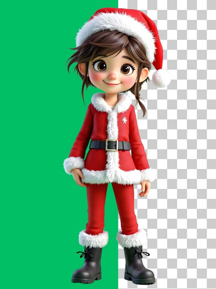 PSD rendering 3d adorable d'une jolie fille dans une tenue de père noël design de personnage de noël parfait
