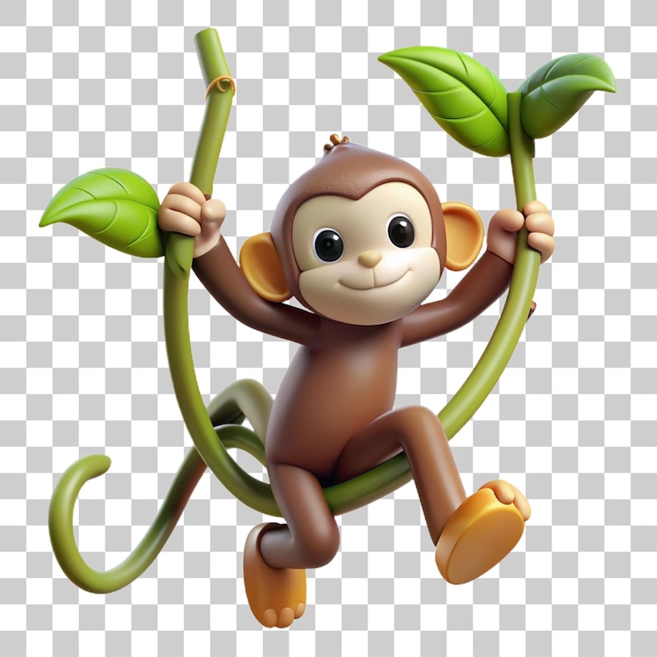 PSD rendering en 3d de agile monkey swinging de vine a vine aislado en un fondo transparente