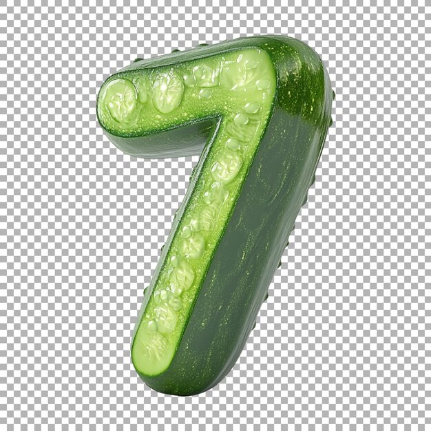 Rendering 3D d'un alphabet numéro 7 réalisé avec du concombre sur fond transparent