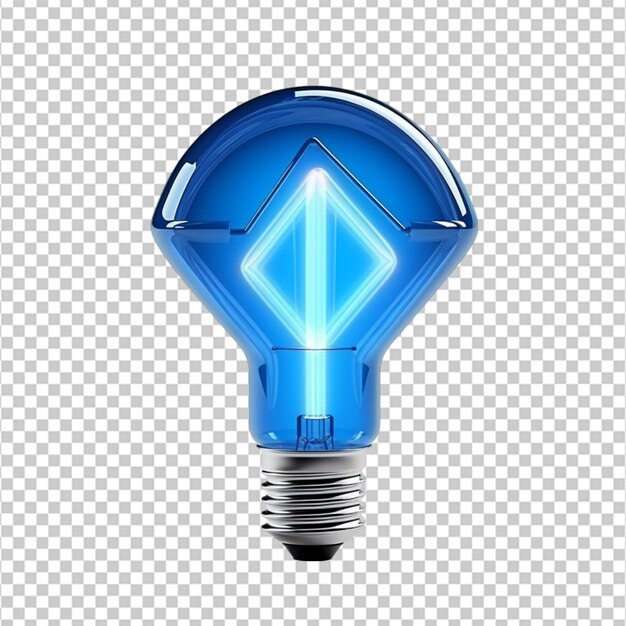 PSD rendering 3d d'une ampoule d'affichage bleue en forme de flèche sur fond blanc