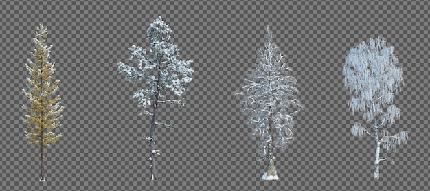 Rendering 3d árbol de invierno con fondo de corte aislado