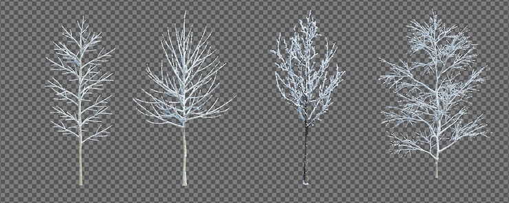 PSD rendering 3d árbol de invierno con fondo de corte aislado
