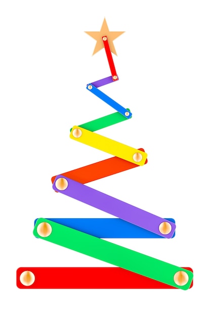 Rendering 3D de árbol de Navidad metálico de colores abstractos aislados sobre un fondo transparente