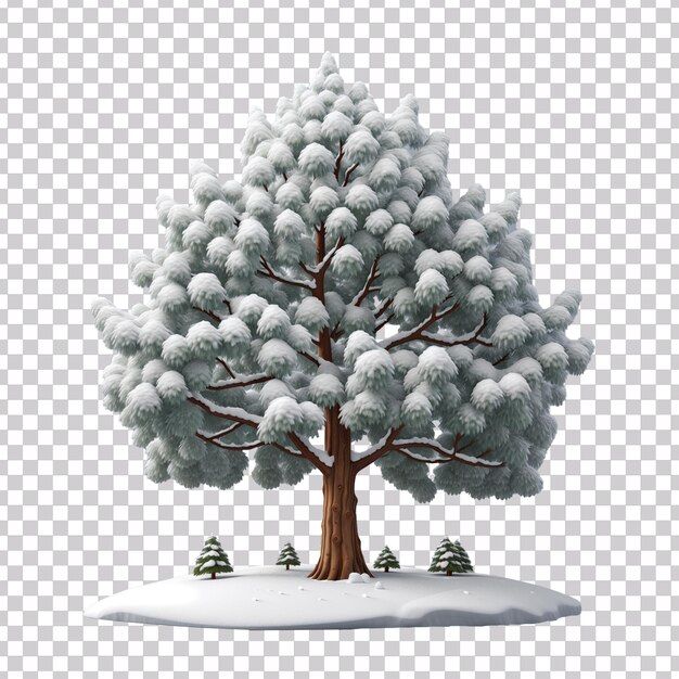 PSD rendering 3d d'un arbre enneigé d'hiver isolé sur un fond transparent