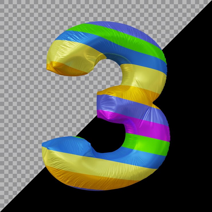 PSD rendering 3d balon angka 3