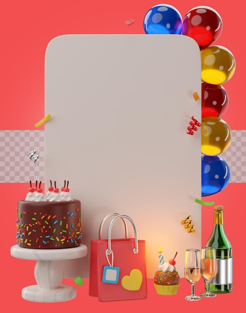 Rendering 3D d'une bannière d'anniversaire