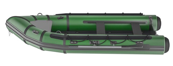 PSD rendering 3d de un barco inflable verde ligero aislado sobre un fondo transparente