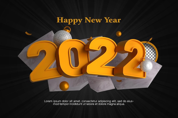 Rendering 3D Biglietto di auguri di felice anno nuovo 2022
