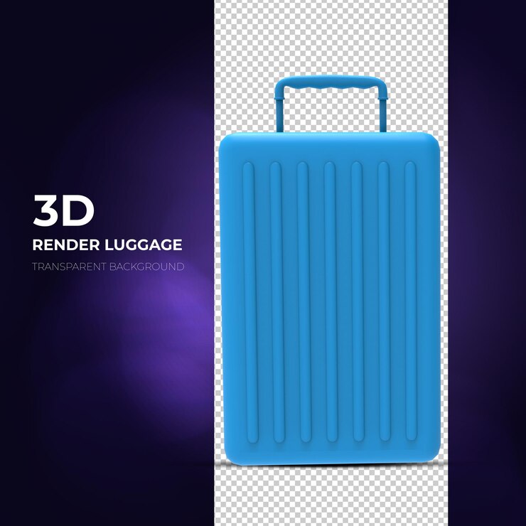 PSD rendering 3d blu della borsa da viaggio della valigia
