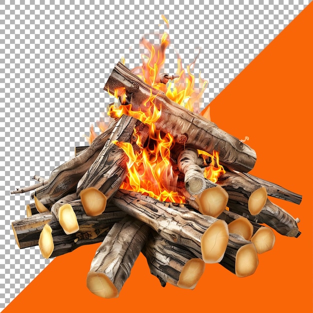 PSD rendering 3d d'un bois avec du feu sur un fond transparent ai généré