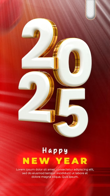 Rendering 3D Bonne année 2025 modèle de conception de bannière à effet de texte 3D en or