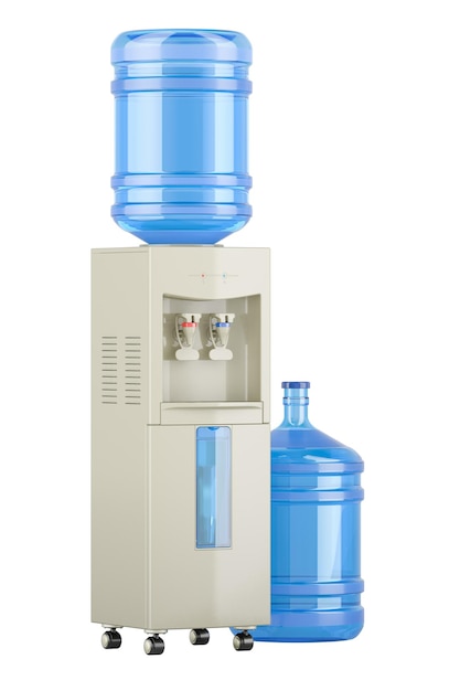 PSD rendering 3d de la botella del enfriador de agua y el dispensador de agua aislados sobre un fondo transparente