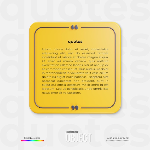 Rendering 3D cadres de citations boîte modèles blancs réalistes texte minimal info conception boîte bannière conception