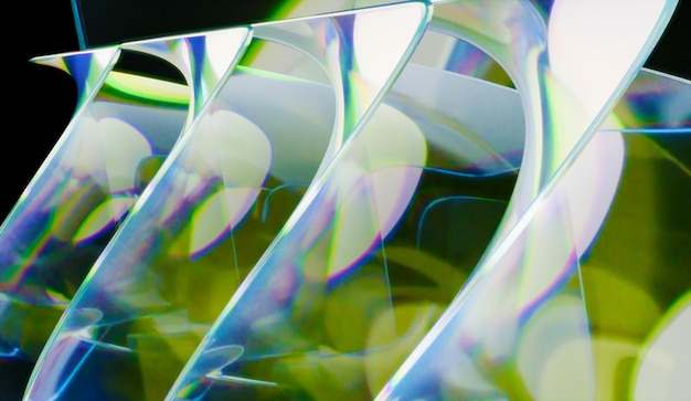 Rendering 3D captivant d'un fond de verre irisant abstrait réalisé avec un logiciel 3D