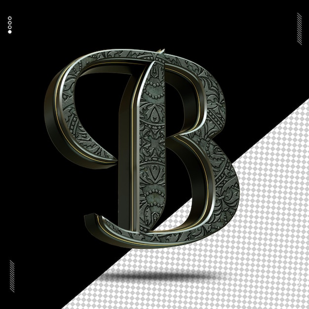 Rendering 3D carattere lettera oro medievale