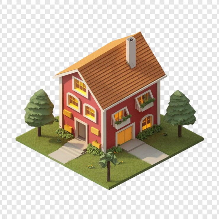 PSD rendering 3d de una casa de estilo isométrico moderno aislada en un fondo transparente
