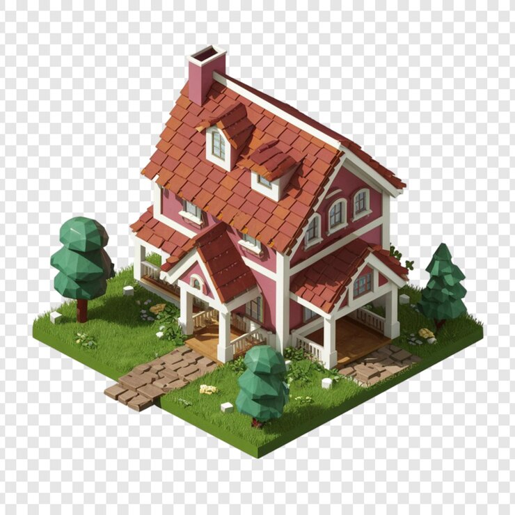 PSD rendering 3d de una casa de estilo isométrico moderno aislada en un fondo transparente