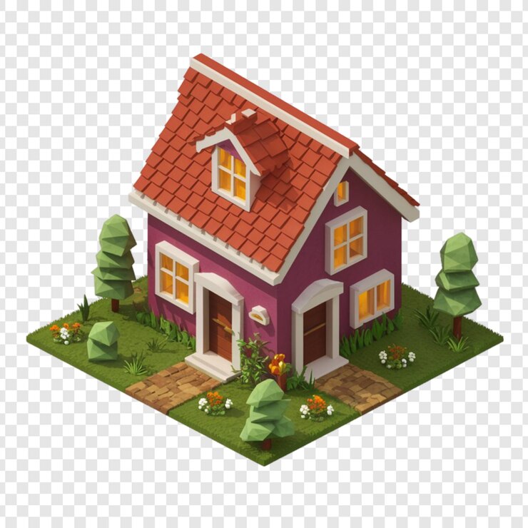 PSD rendering 3d de una casa de estilo isométrico moderno aislada en un fondo transparente