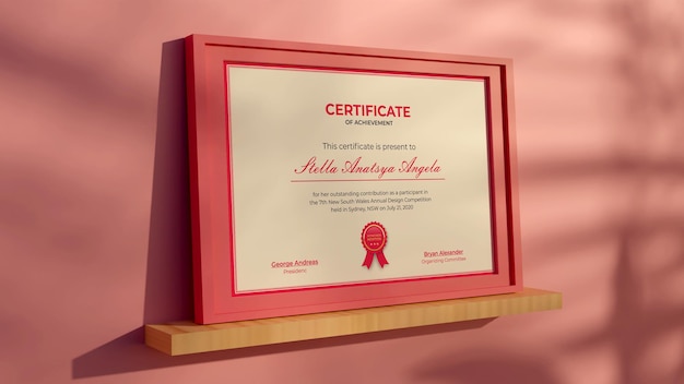 Rendering 3D Certificato moderno mockup realistico design rosa