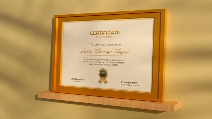 Rendering 3D Certificato moderno realistico mockup design gold