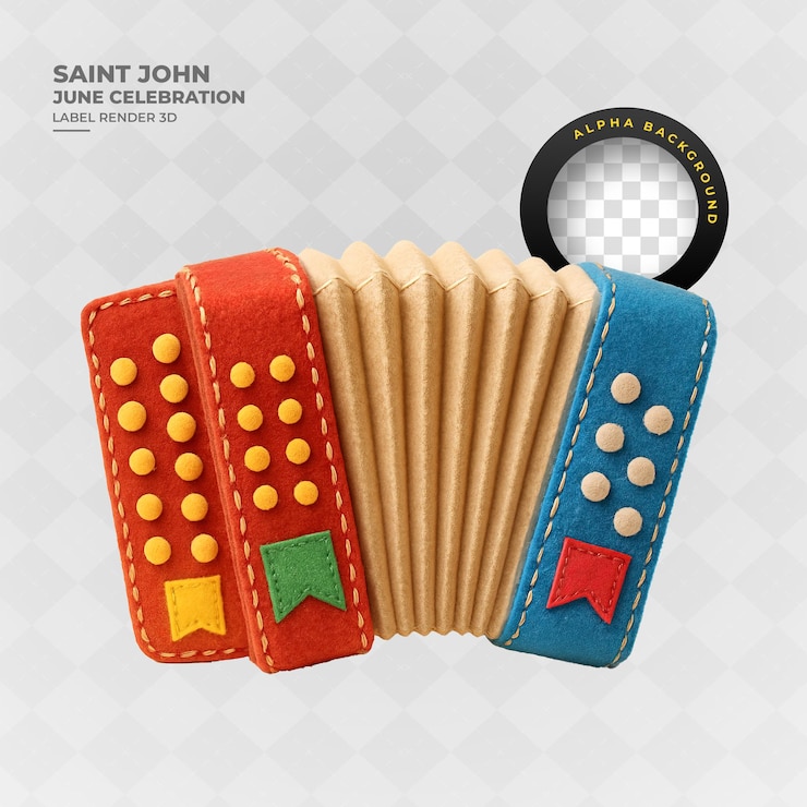 PSD rendering 3d colorato di una fisarmonica del giorno di san giovanni