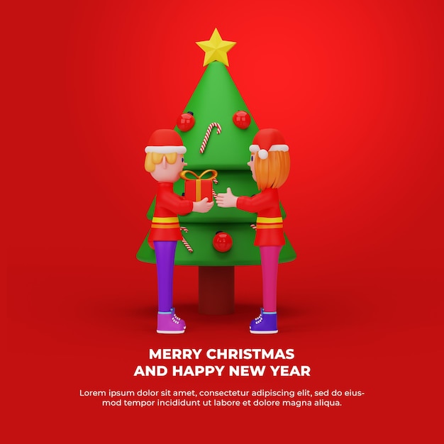 Rendering 3D con il concetto di Buon Natale e Capodanno