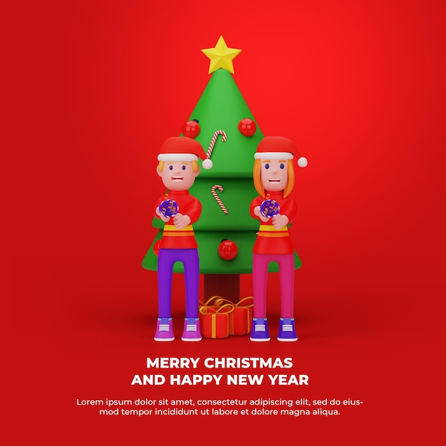 Rendering 3D con il concetto di Buon Natale e Capodanno