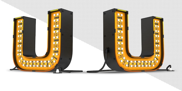 Rendering 3d con luce alfabeto LED, file PSD.