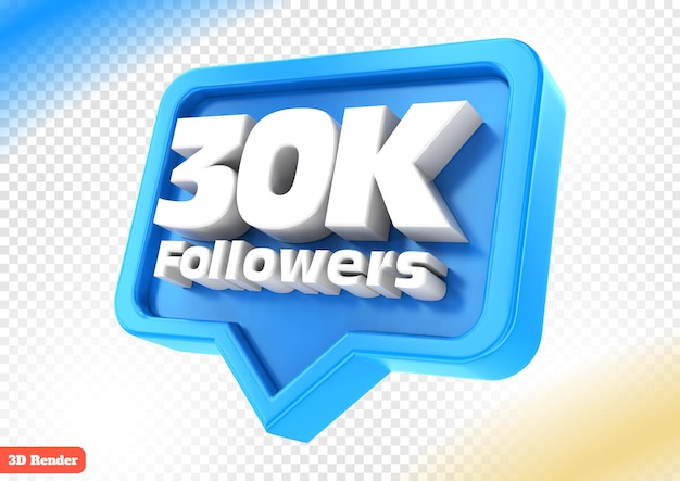 Rendering 3D con numero blu di 30.000 follower