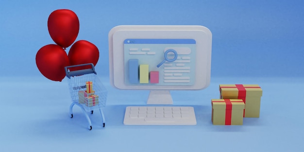 Rendering 3D concetto di shopping online