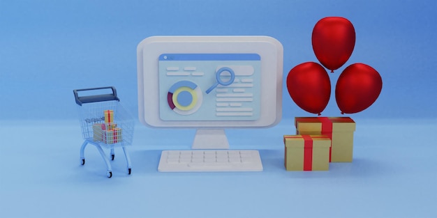 Rendering 3D concetto di shopping online