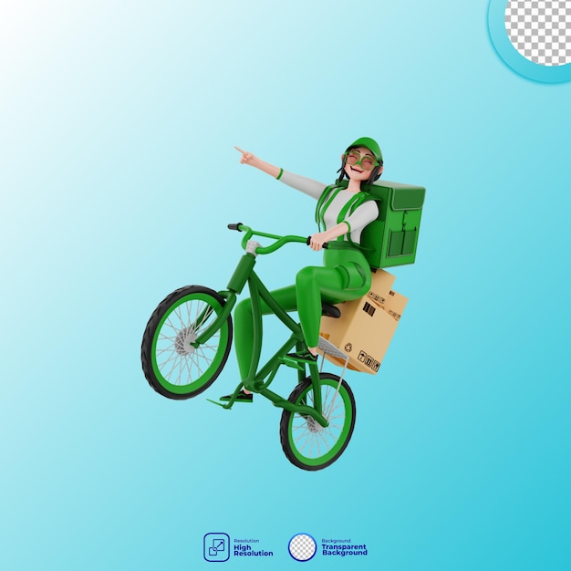 rendering 3d Corriere con borsa di consegna con bicicletta