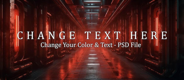 PSD rendering 3d d'un couloir sombre de science-fiction réaliste avec une lumière rouge