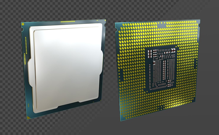 PSD rendering 3d cpu processore principale unità di elaborazione centrale personal computer cervello apparecchiature hardware vista prospettica