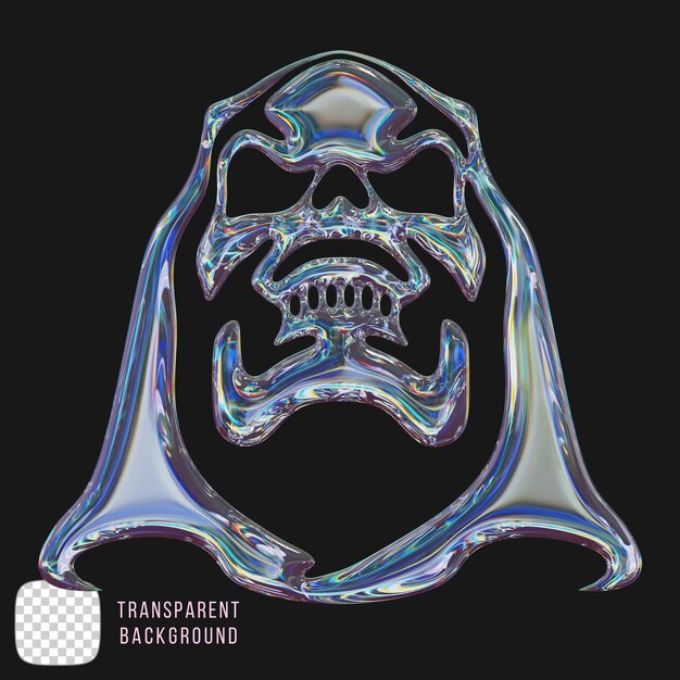 Rendering 3D de cráneo de vidrio de dispersión en un fondo transparente
