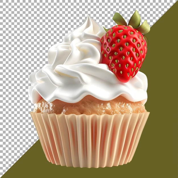 PSD rendering 3d d'un cupcake avec des fraises sur un fond transparent généré par ai