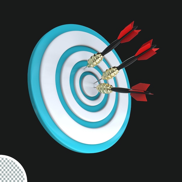 rendering 3d Dart Board Target Board Bullseye con icona freccia isolata illustrazione