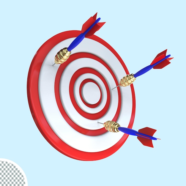 rendering 3d Dart Board Target Board Bullseye con icona freccia isolata illustrazione