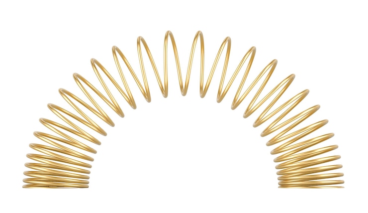PSD rendering 3d de mola helicoidal de cobre dourado isolado em fundo transparente