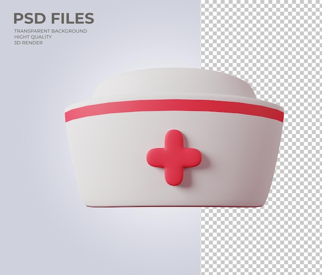 Rendering 3d del cappuccio dell'infermiera bianco e rosso