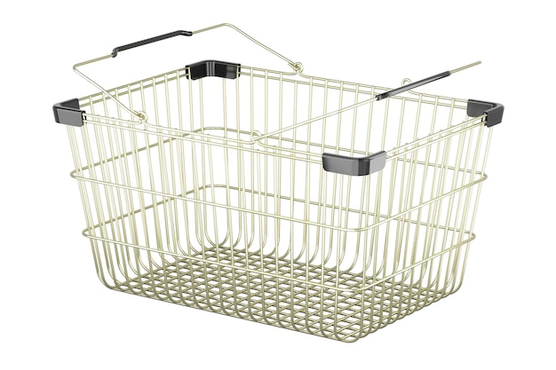 Rendering 3D del cesto della spesa di un supermercato metallico isolato su uno sfondo trasparente