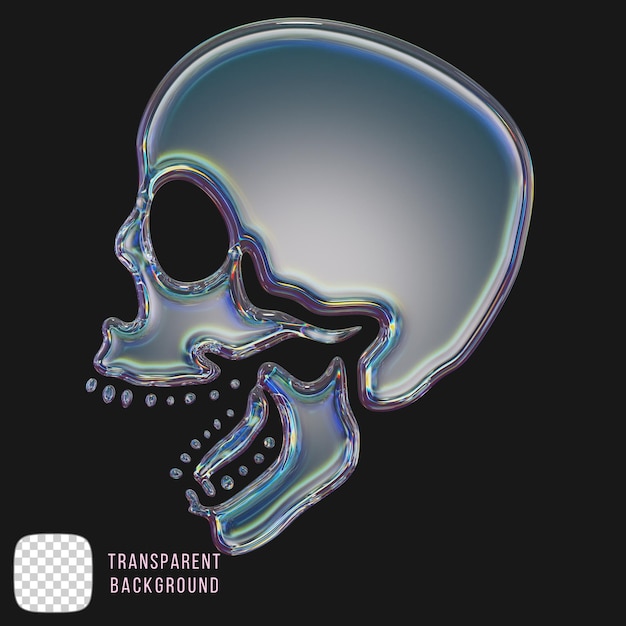 Rendering 3D del cranio in vetro a dispersione su sfondo trasparente