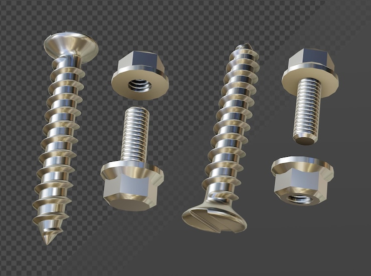PSD rendering 3d del dado del bullone e della vista prospettica della vite