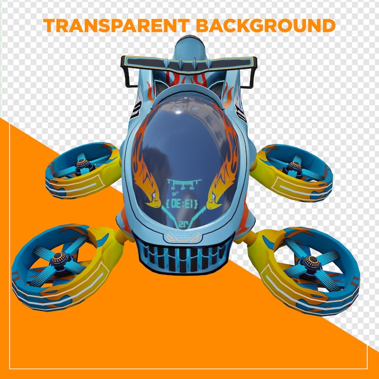 PSD rendering 3d del drone blu giallo con sfondo trasparente