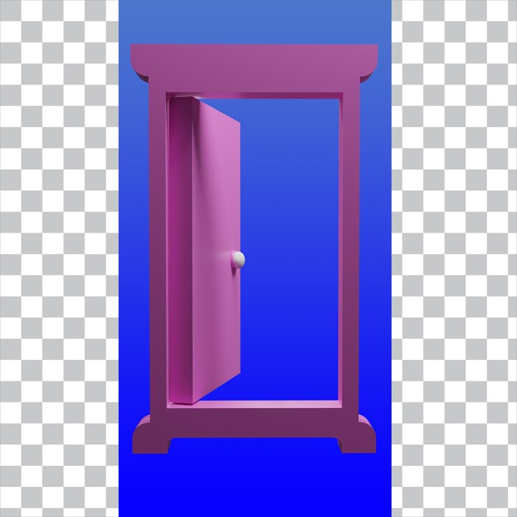 Rendering 3D del fumetto della porta aperta isolato