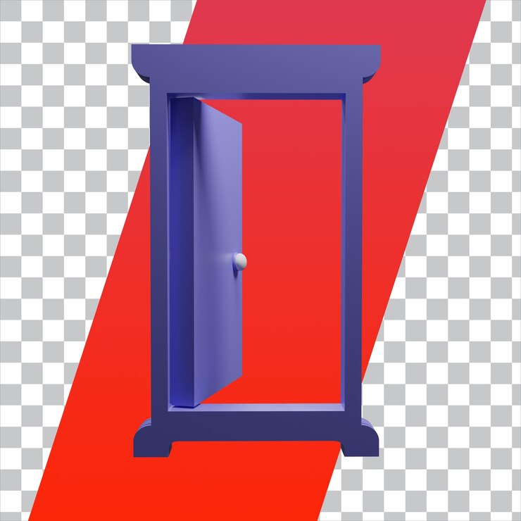 Rendering 3D del fumetto della porta aperta isolato